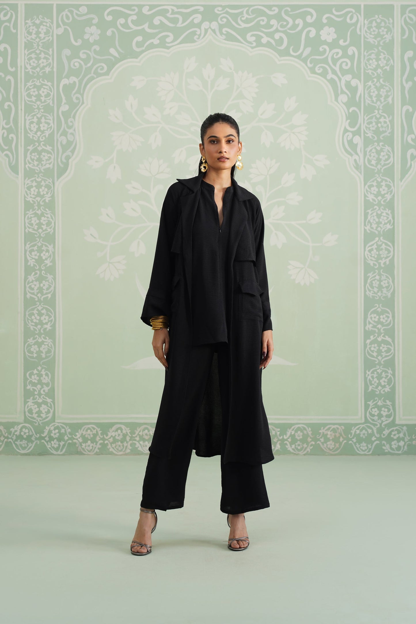 Black Suzane Hammer Crepe Matching Set - Neetika Chopra