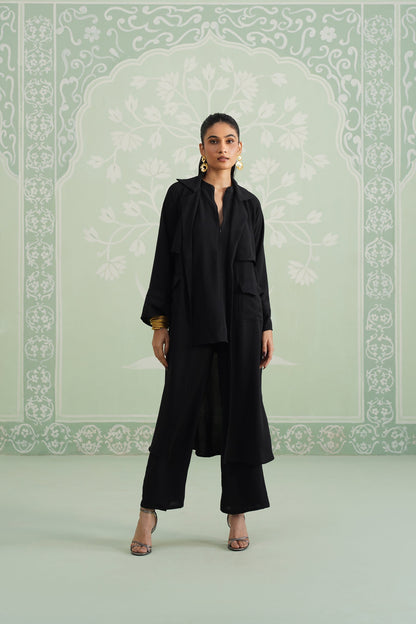 Black Suzane Hammer Crepe Matching Set - Neetika Chopra