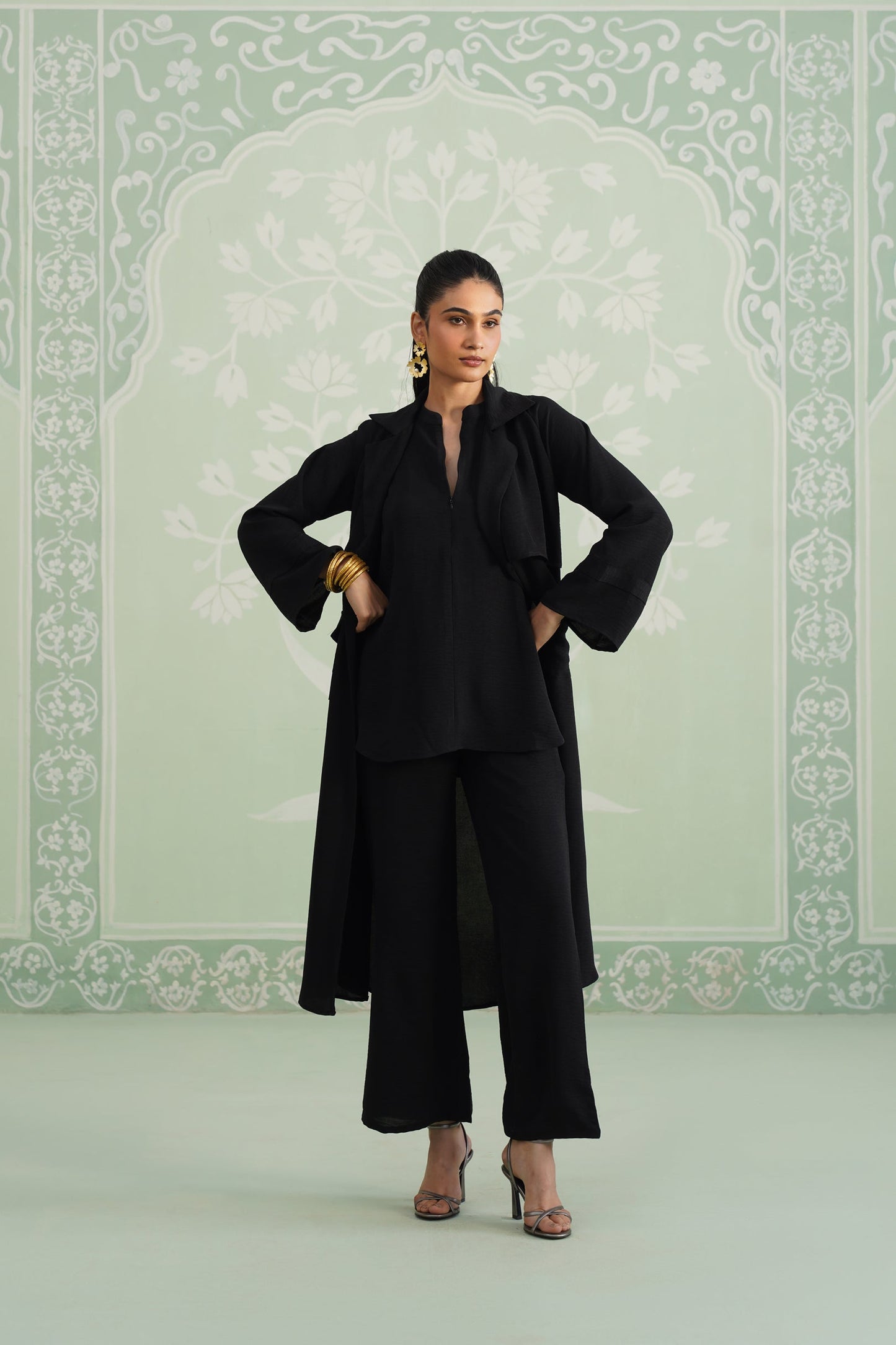 Black Suzane Hammer Crepe Matching Set - Neetika Chopra
