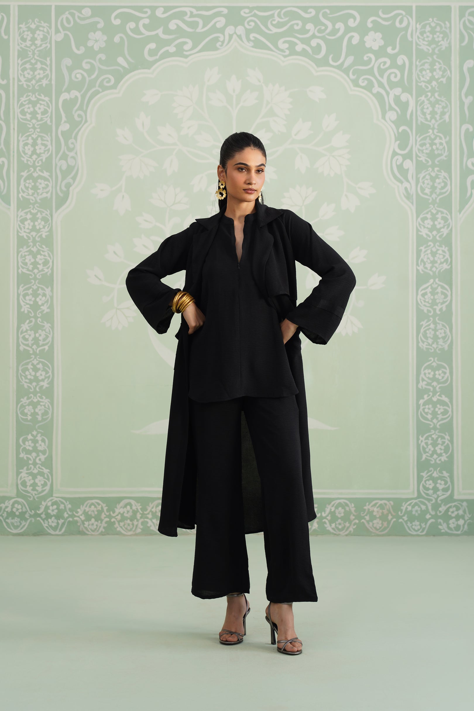Black Suzane Hammer Crepe Matching Set - Neetika Chopra