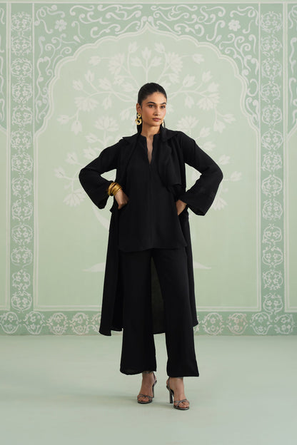 Black Suzane Hammer Crepe Matching Set - Neetika Chopra