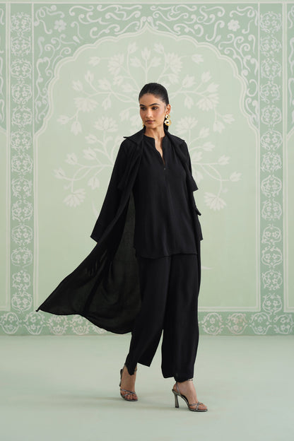 Black Suzane Hammer Crepe Matching Set - Neetika Chopra