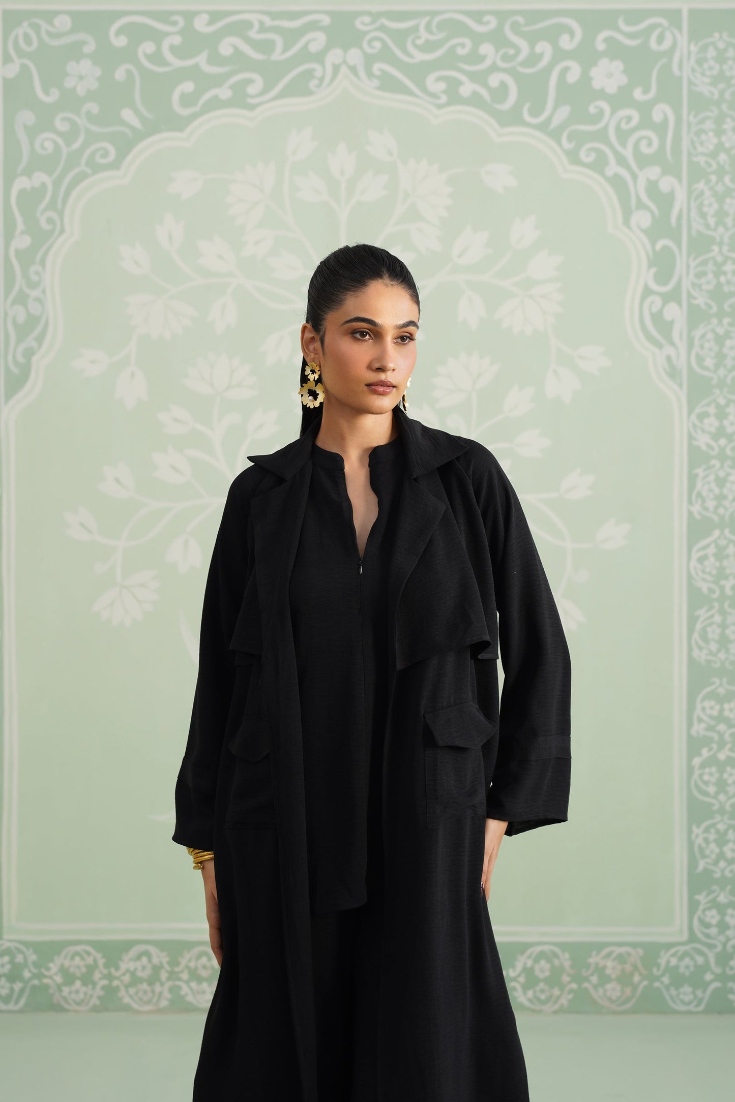 Black Suzane Hammer Crepe Matching Set - Neetika Chopra