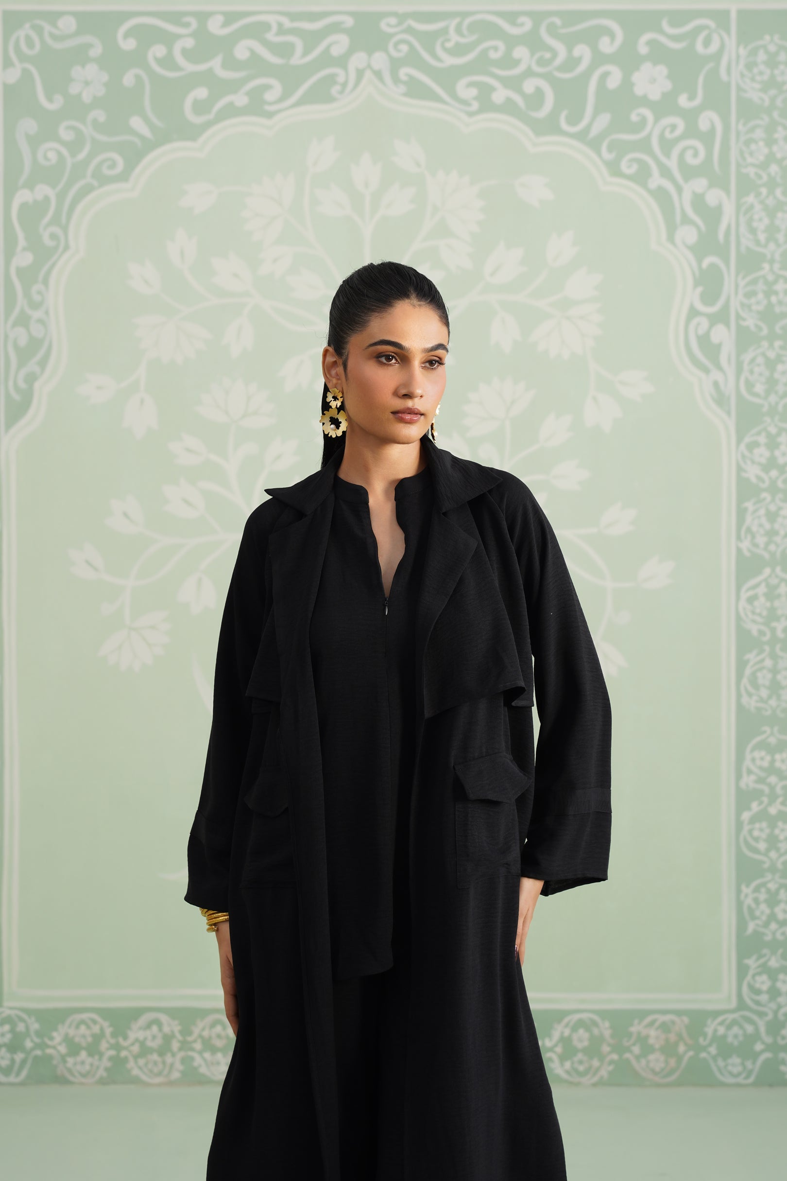 Black Suzane Hammer Crepe Matching Set - Neetika Chopra