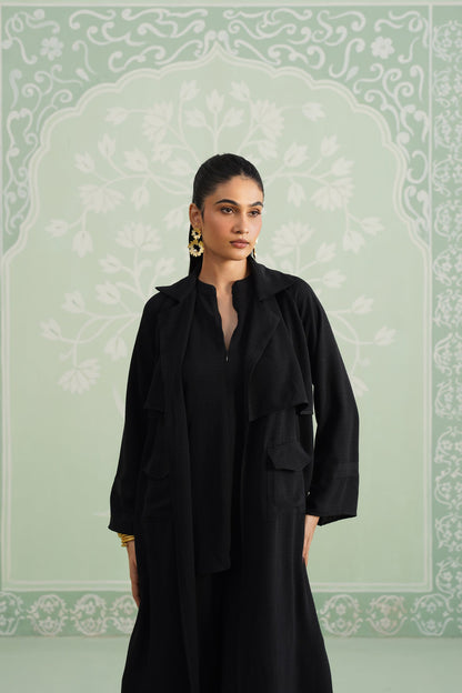 Black Suzane Hammer Crepe Matching Set - Neetika Chopra