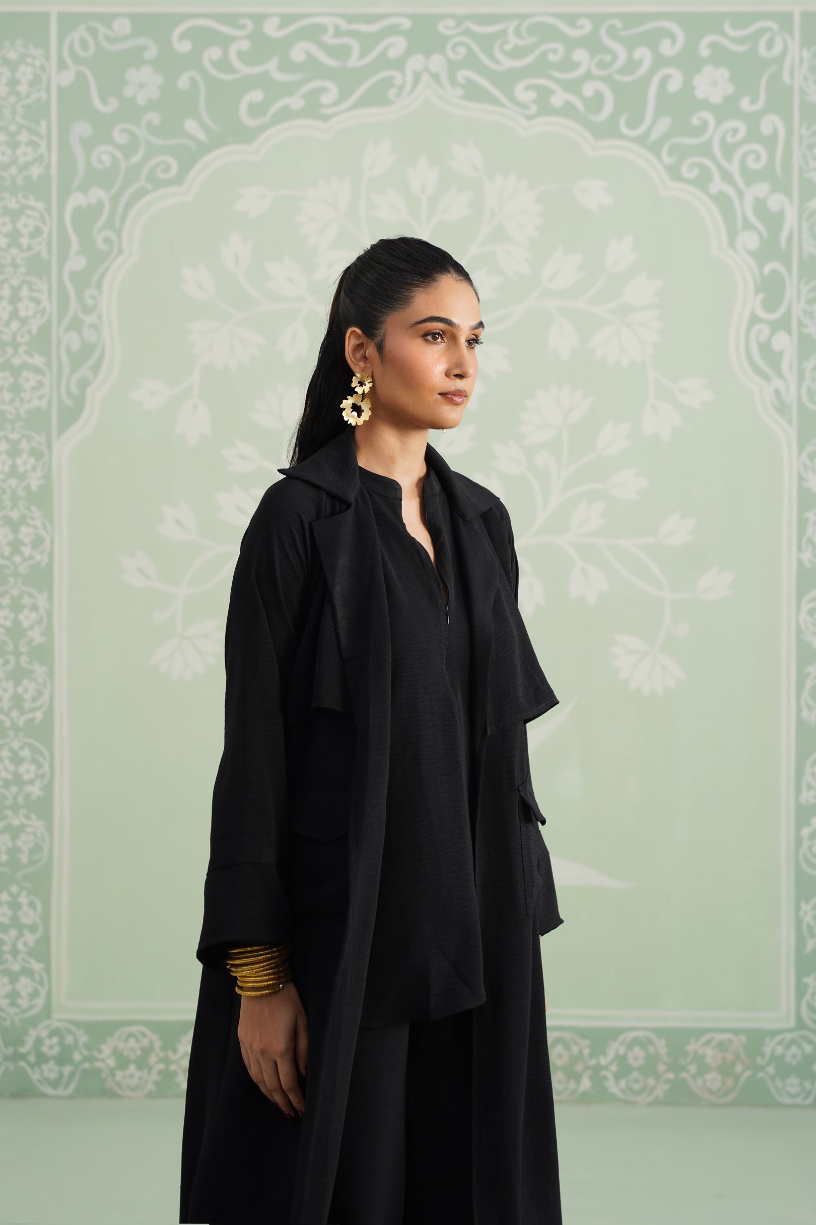 Black Suzane Hammer Crepe Matching Set - Neetika Chopra