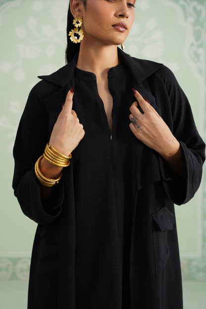 Black Suzane Hammer Crepe Matching Set - Neetika Chopra