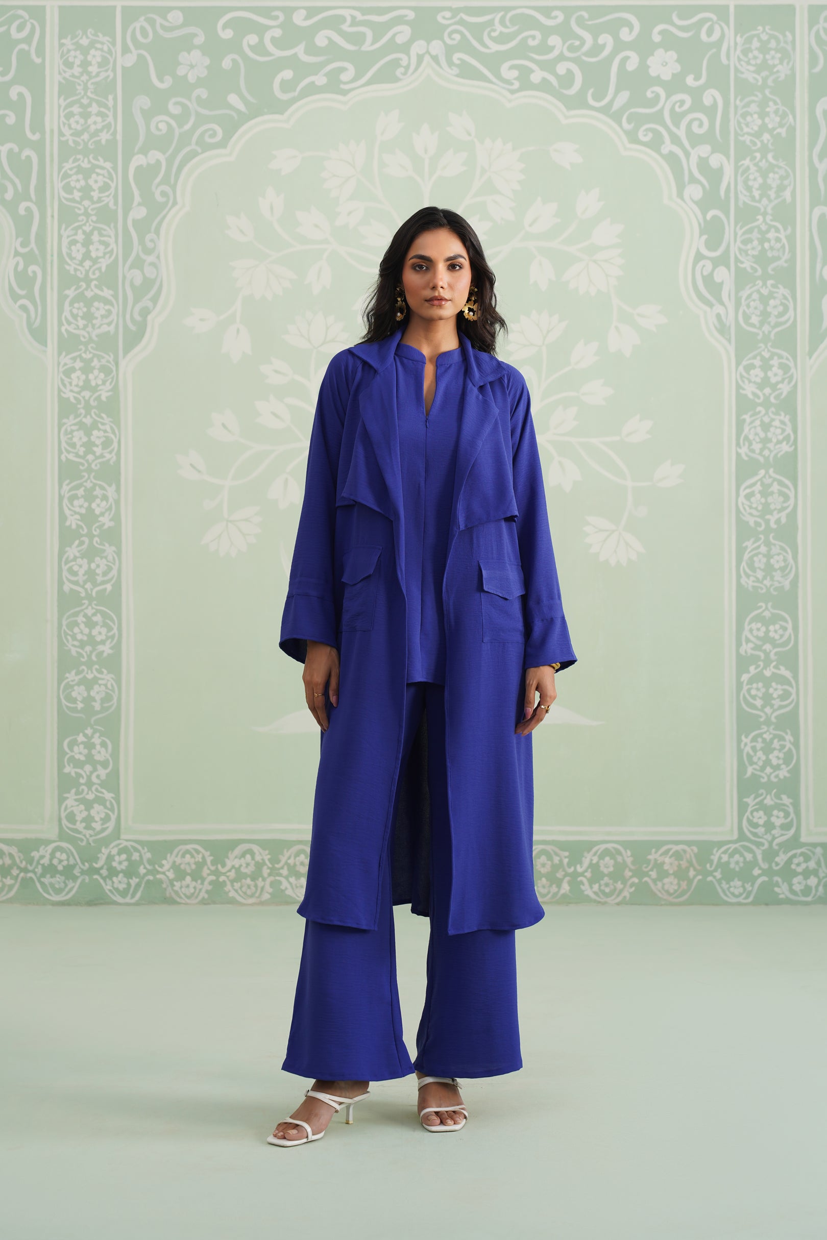 Blue Hype Hammer Crepe Matching Set - Neetika Chopra
