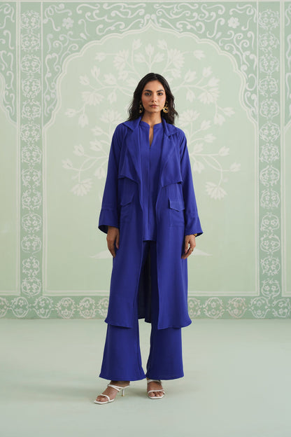 Blue Hype Hammer Crepe Matching Set - Neetika Chopra