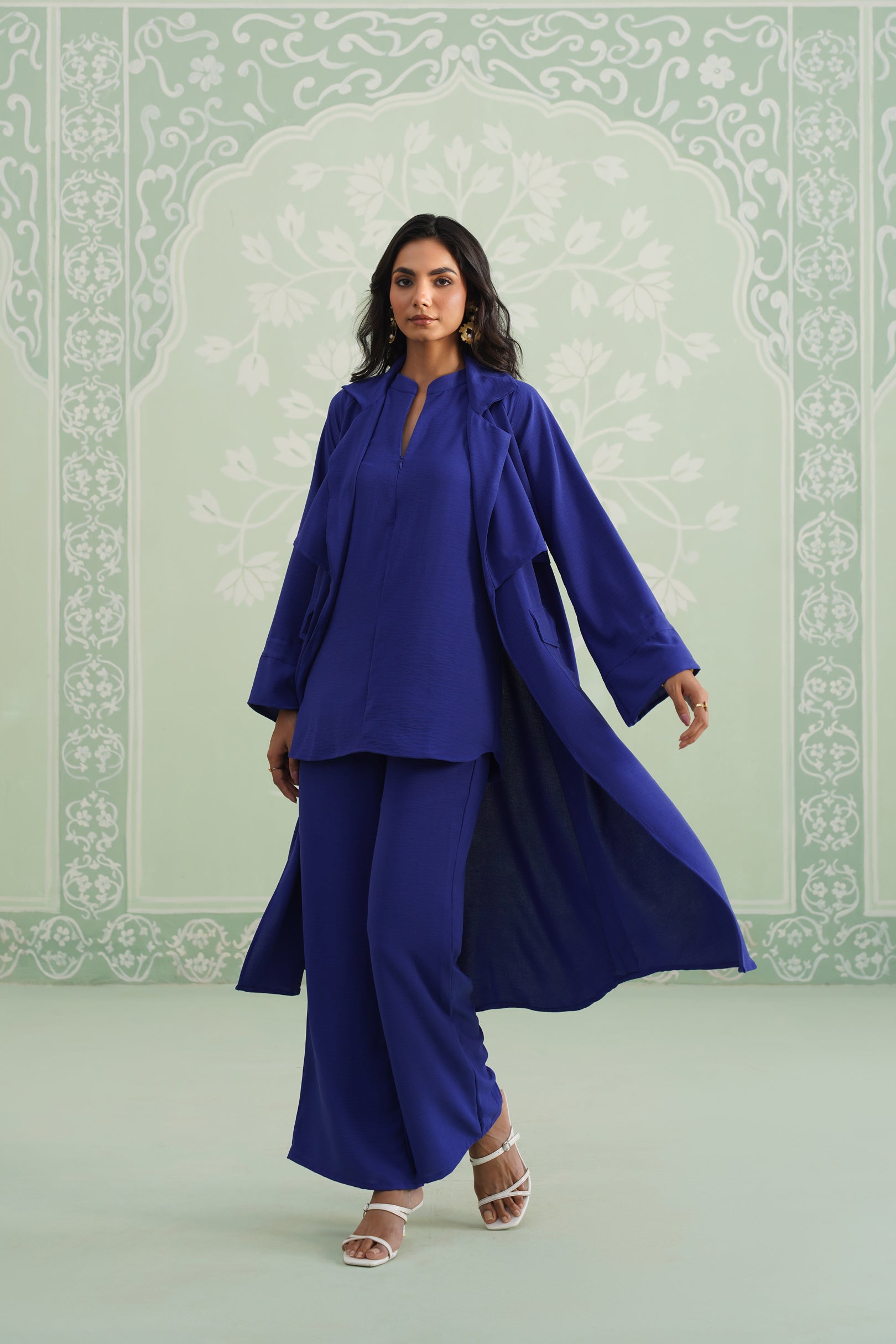 Blue Hype Hammer Crepe Matching Set - Neetika Chopra