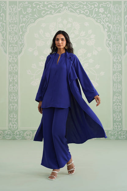 Blue Hype Hammer Crepe Matching Set - Neetika Chopra