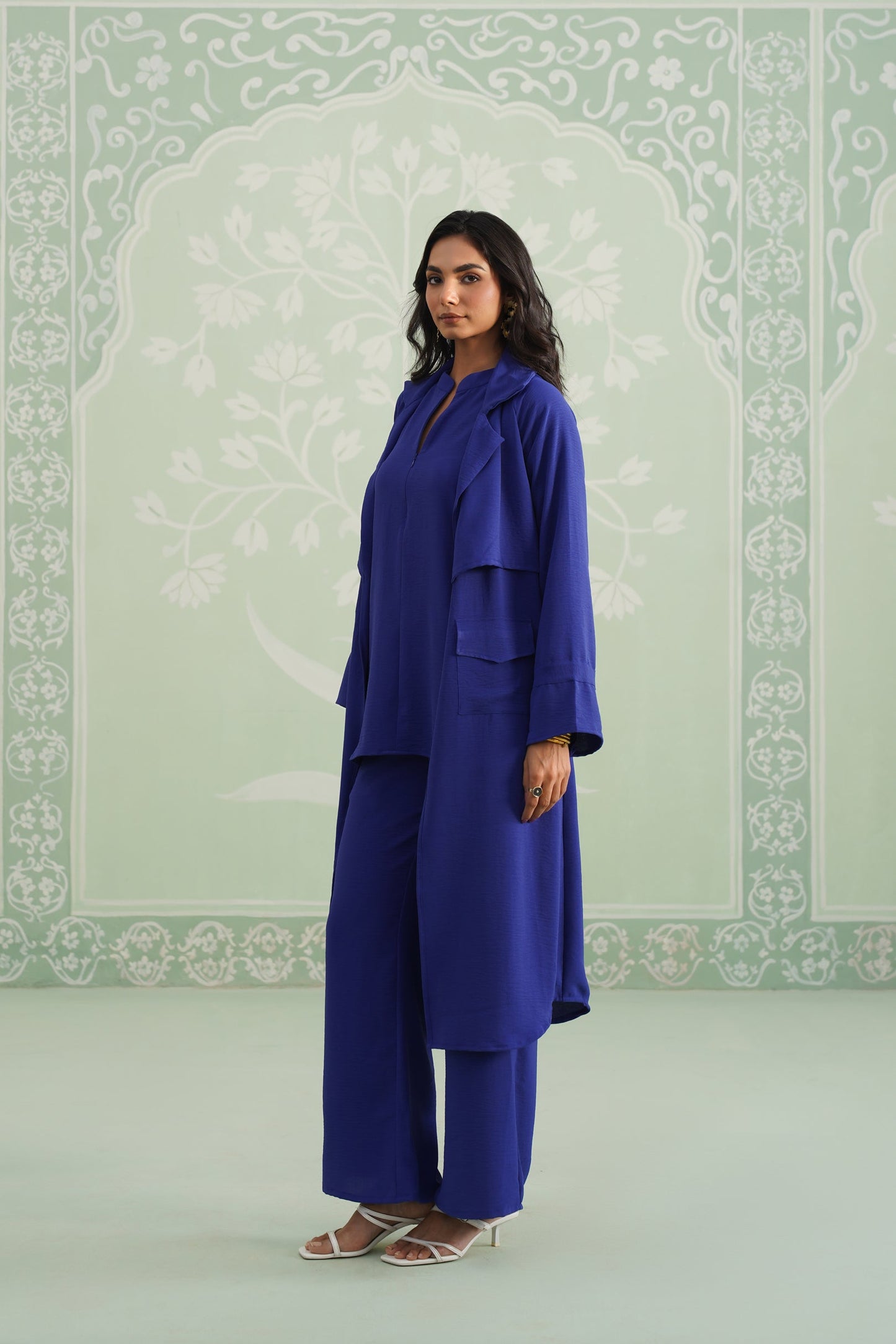 Blue Hype Hammer Crepe Matching Set - Neetika Chopra