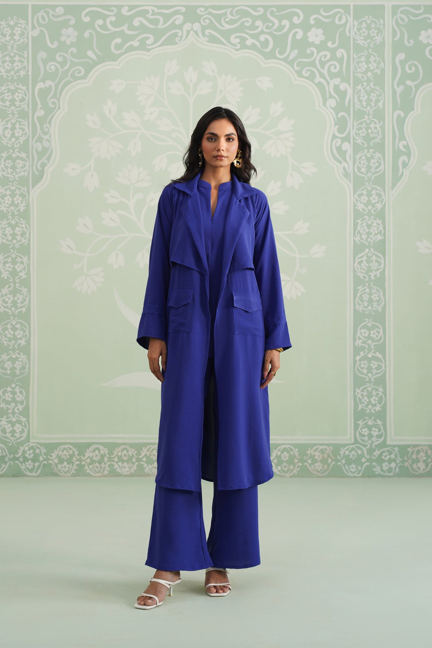Blue Hype Hammer Crepe Matching Set - Neetika Chopra