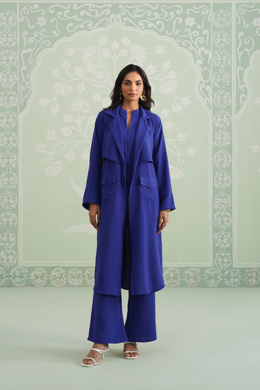 Blue Hype Hammer Crepe Matching Set - Neetika Chopra