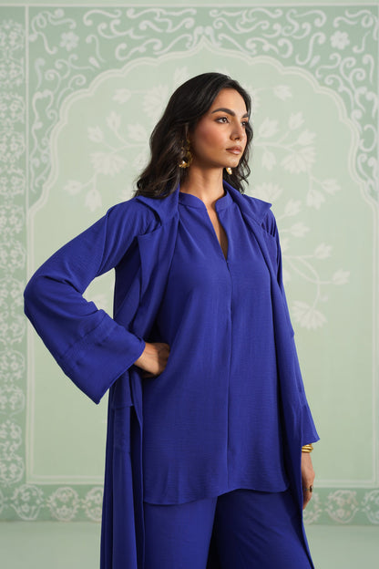 Blue Hype Hammer Crepe Matching Set - Neetika Chopra