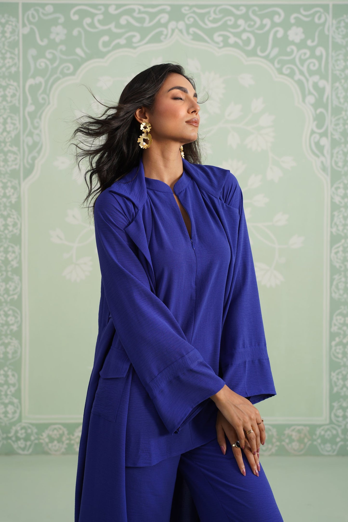 Blue Hype Hammer Crepe Matching Set - Neetika Chopra