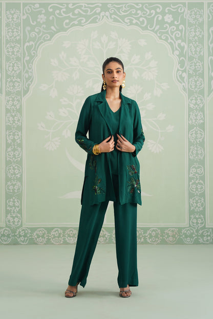 Pine Satin Crepe Embroidered Matching Set - Neetika Chopra