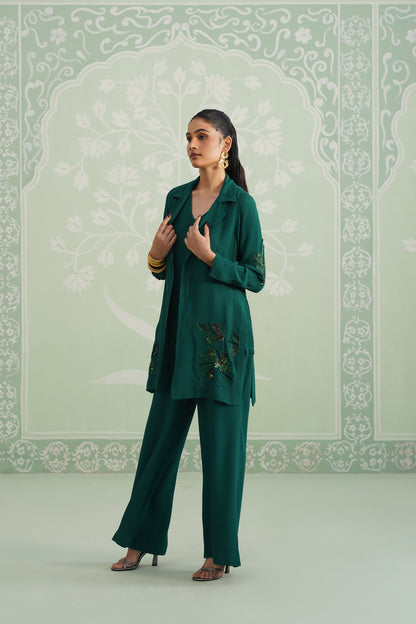 Pine Satin Crepe Embroidered Matching Set - Neetika Chopra