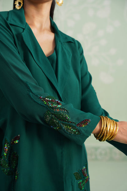Pine Satin Crepe Embroidered Matching Set - Neetika Chopra