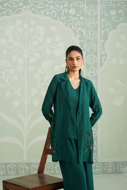 Pine Satin Crepe Embroidered Matching Set - Neetika Chopra