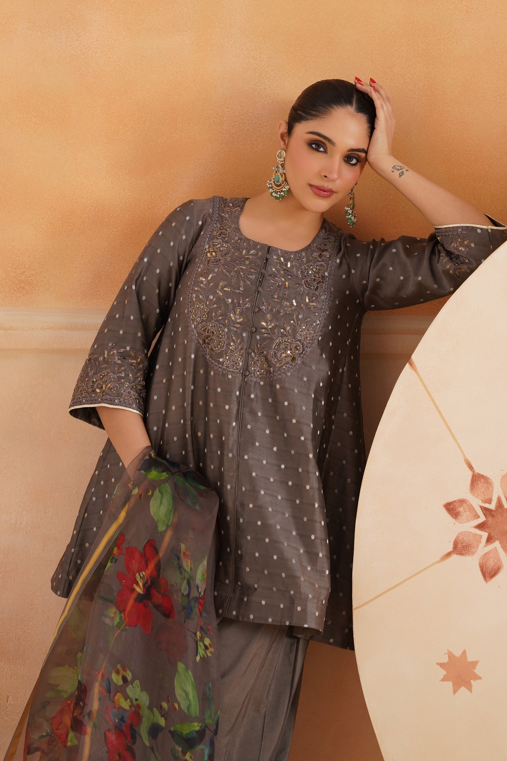 Thanishka Chanderi Embroidered Matching Set - Neetika Chopra