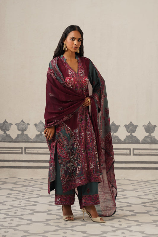 Kuhu Crepe Printed Embroidered Suit Set