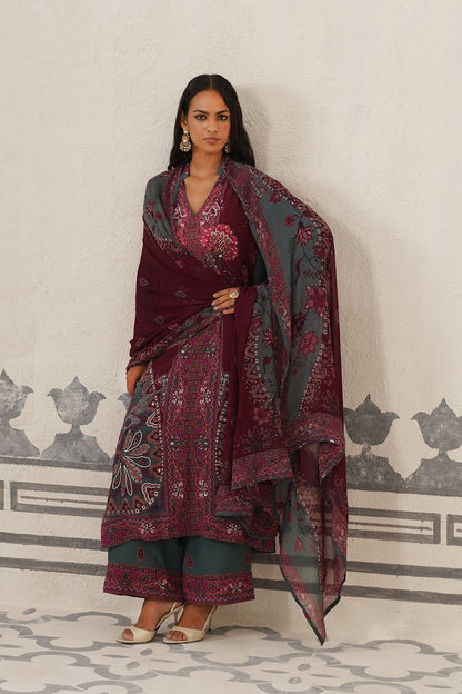 Kuhu Crepe Printed Embroidered Suit Set