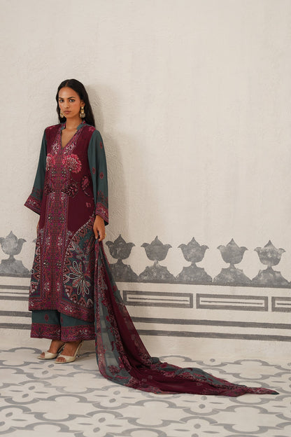 Kuhu Crepe Printed Embroidered Suit Set
