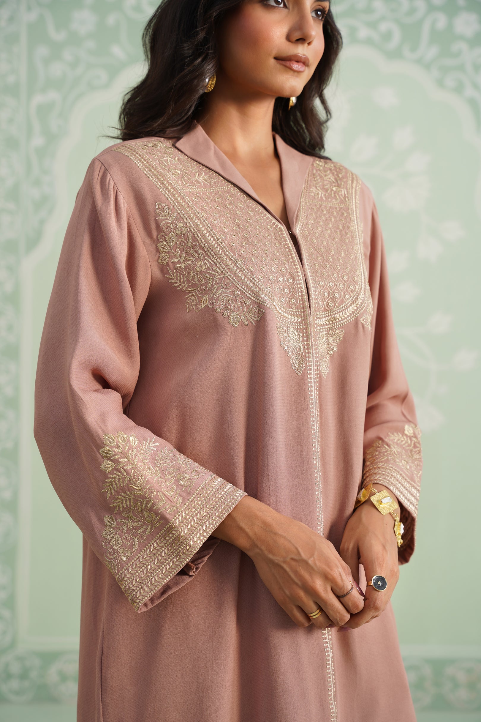 Blush Satin Crepe Embroidered Matching Set - Neetika Chopra