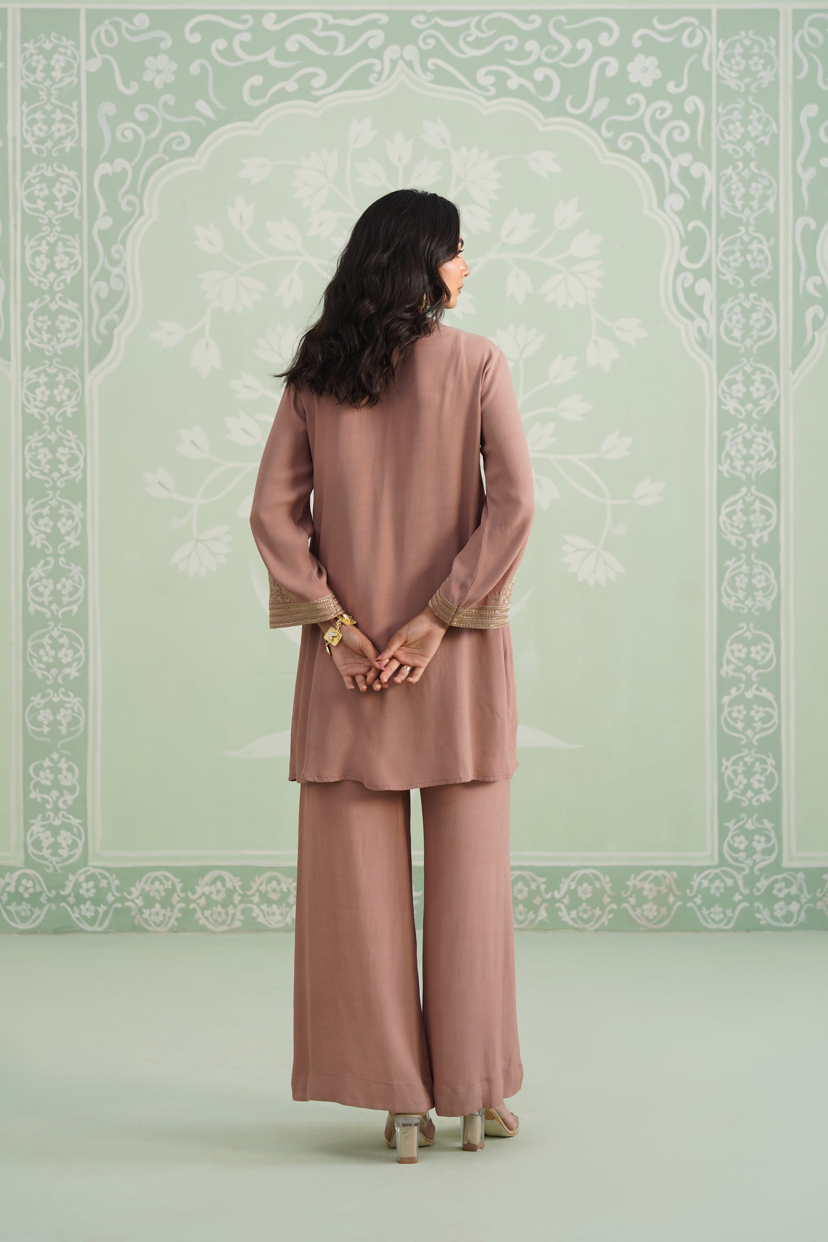 Blush Satin Crepe Embroidered Matching Set - Neetika Chopra