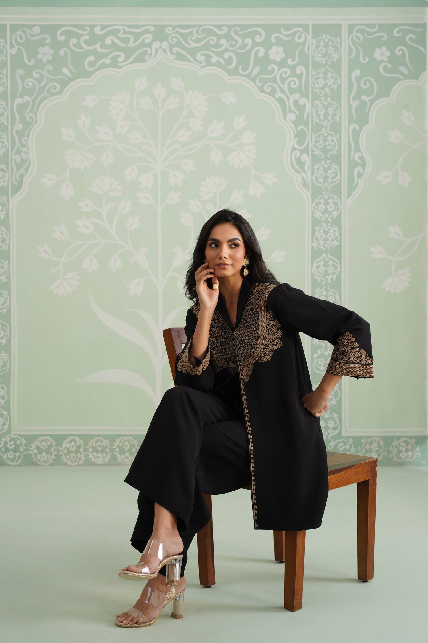 Black Chloe Embroidered Matching Set - Neetika Chopra