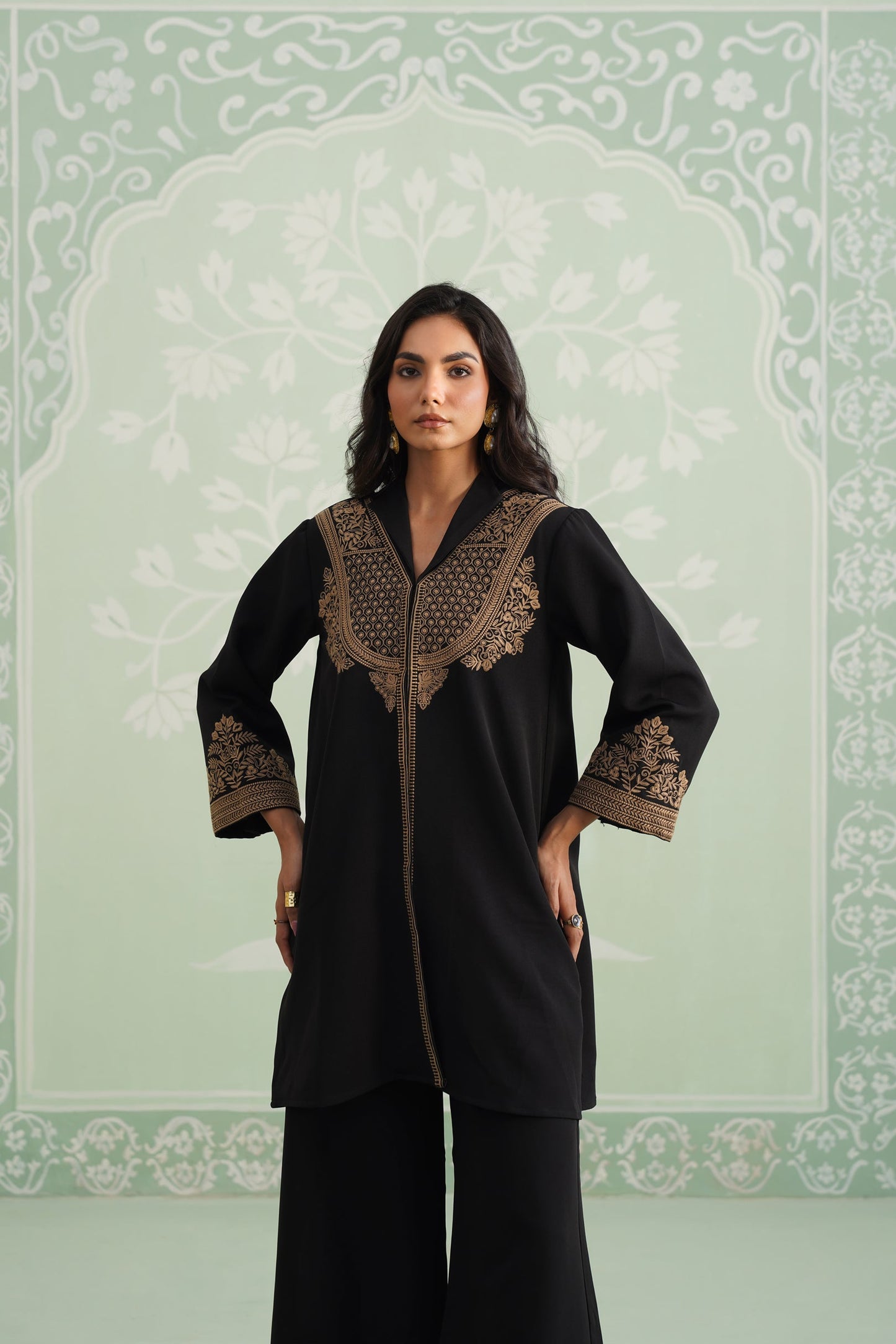 Black Chloe Embroidered Matching Set - Neetika Chopra