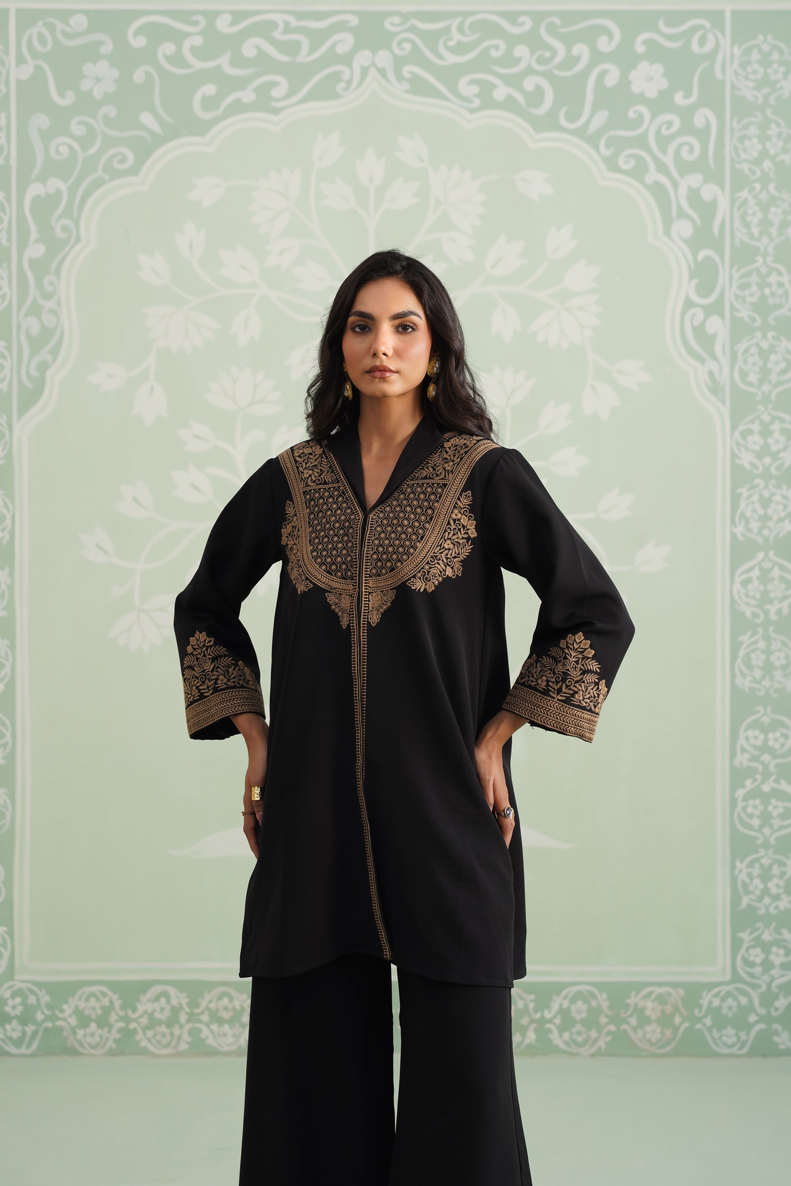Black Chloe Embroidered Matching Set - Neetika Chopra