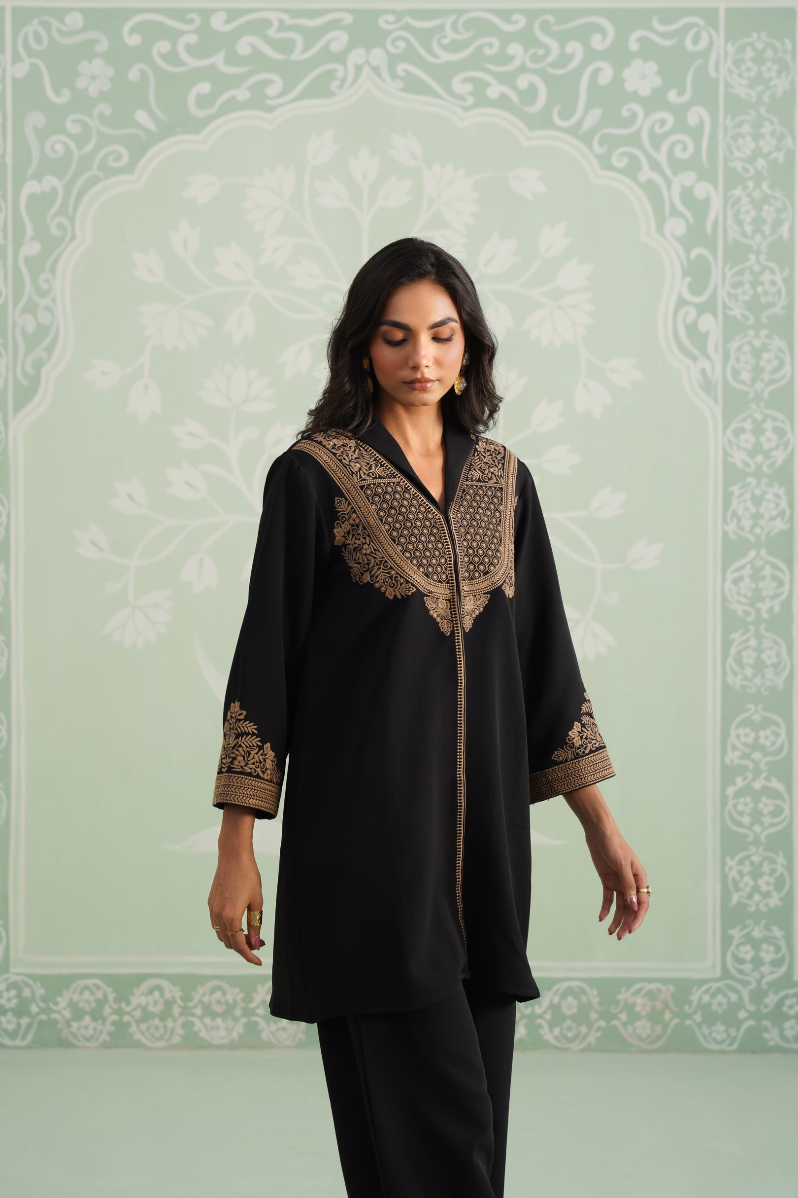 Black Chloe Embroidered Matching Set - Neetika Chopra