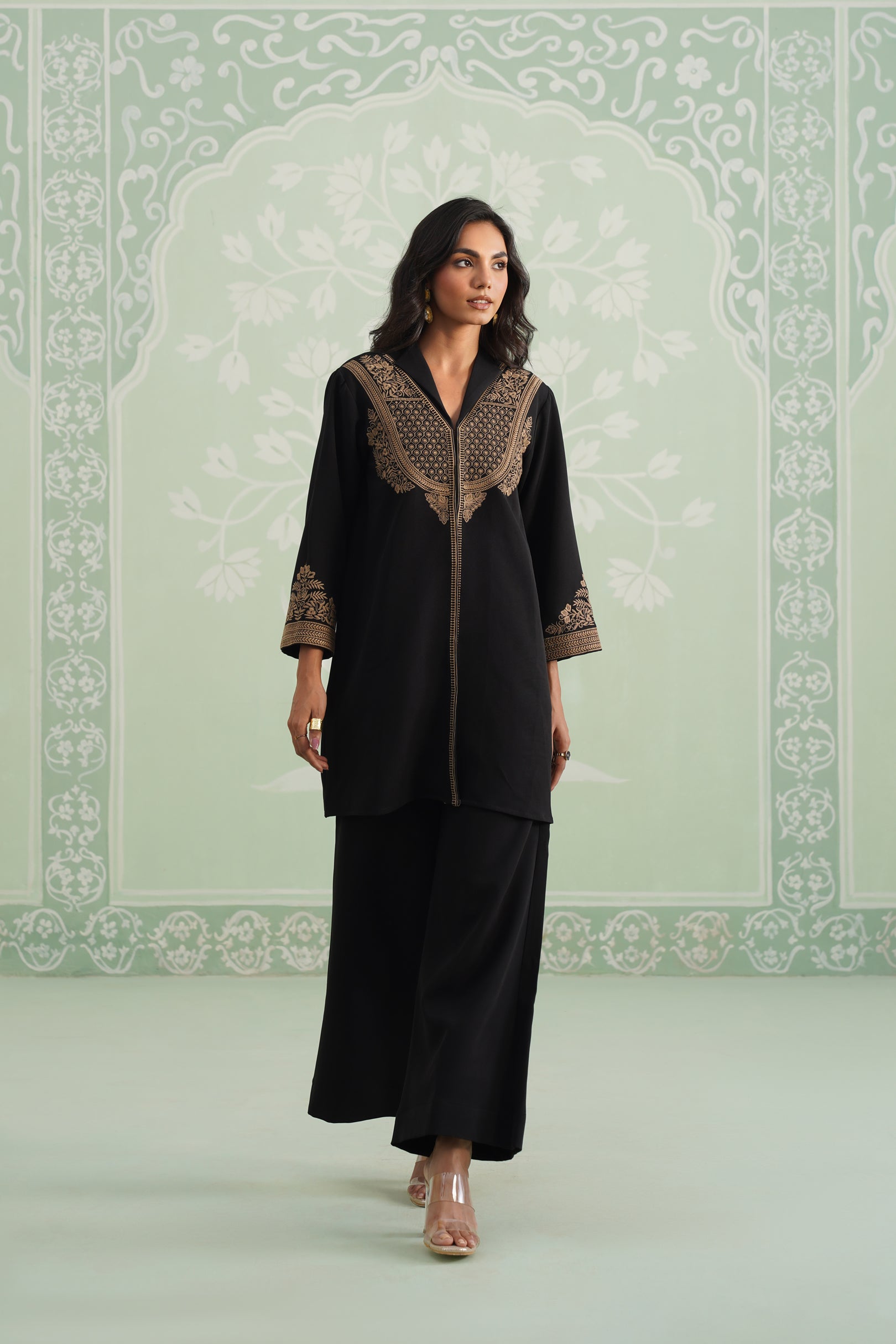 Black Chloe Embroidered Matching Set - Neetika Chopra