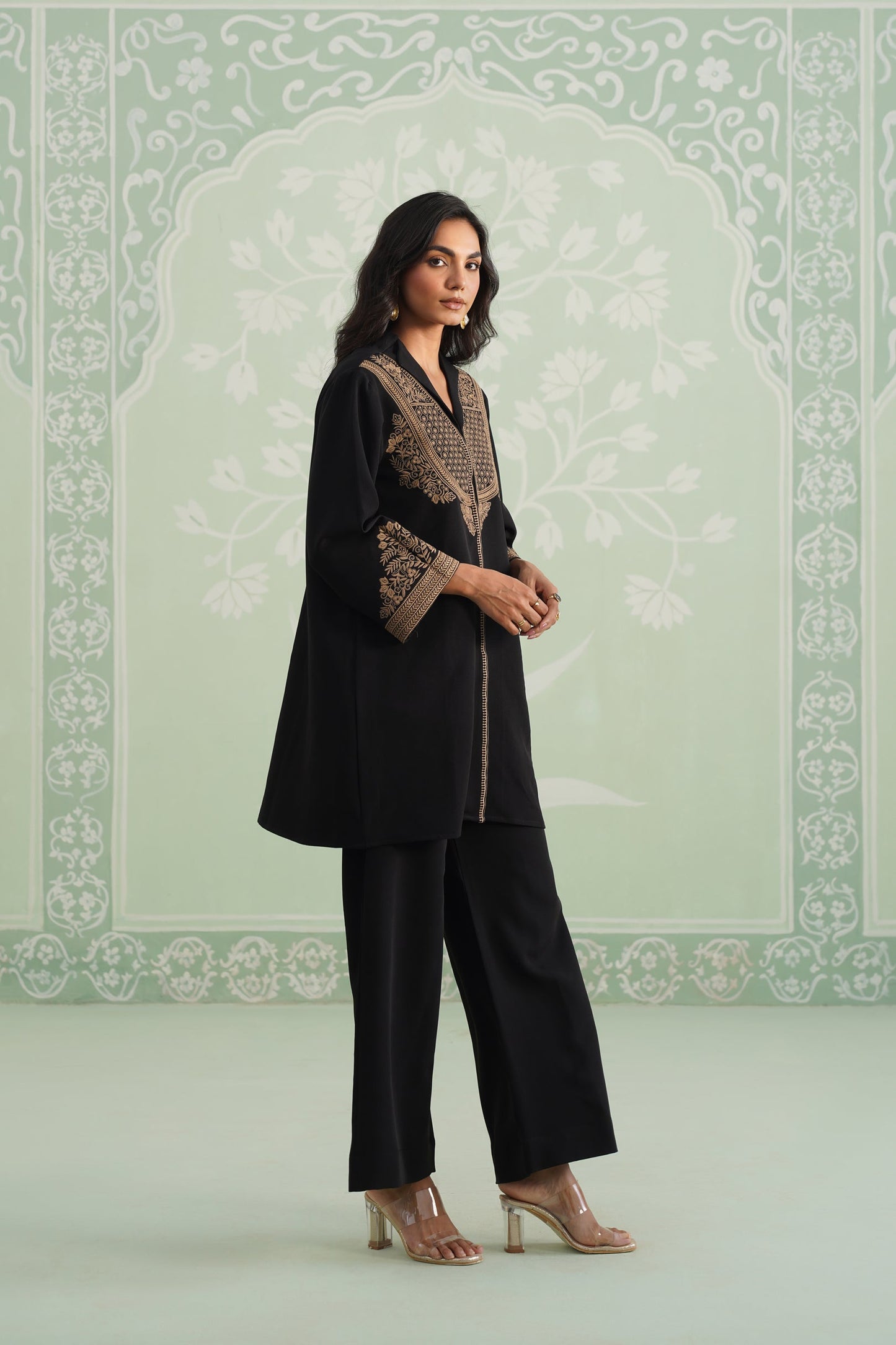 Black Chloe Embroidered Matching Set - Neetika Chopra