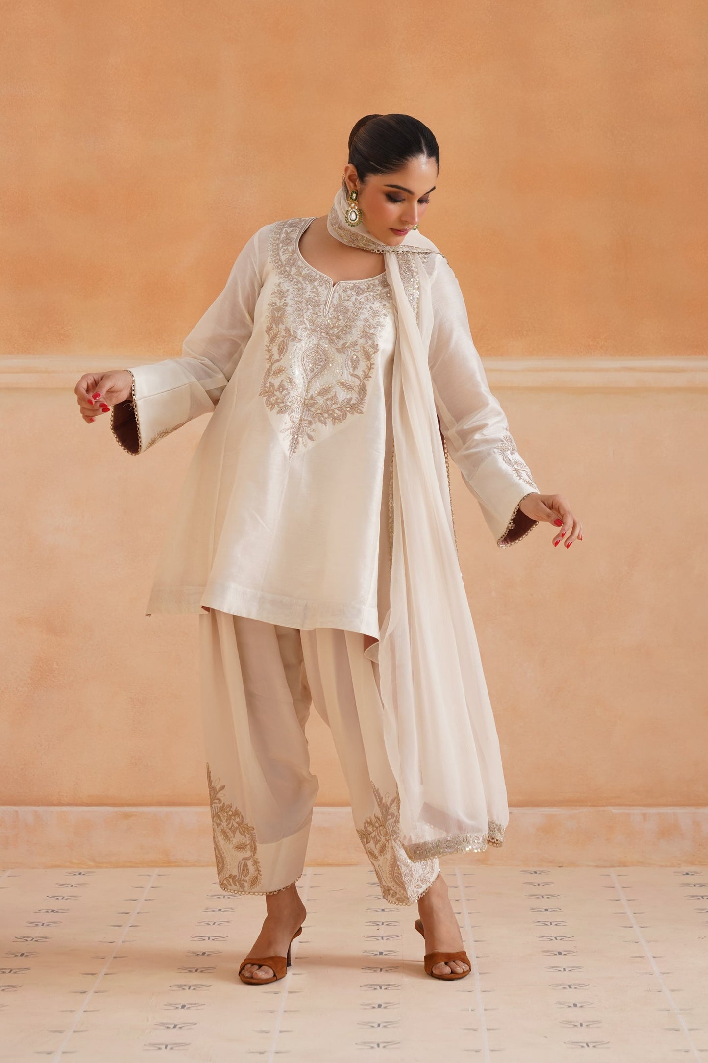 Bidisha Chanderi Satin Embroidered Matching Set - Neetika Chopra