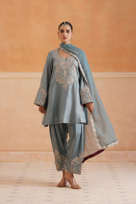 Riddhi Chanderi Satin Embroidered Matching Set - Neetika Chopra