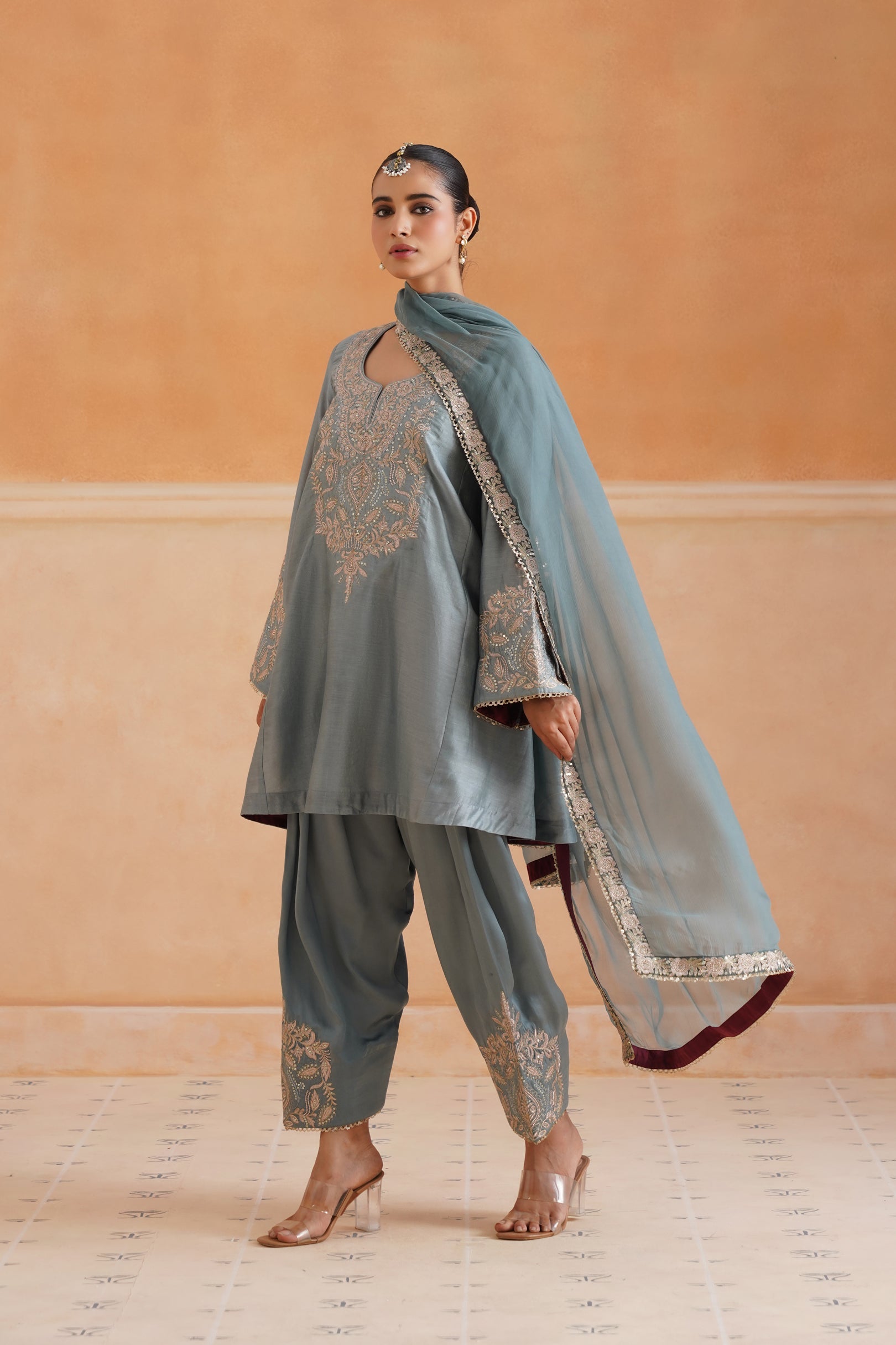 Riddhi Chanderi Satin Embroidered Matching Set - Neetika Chopra