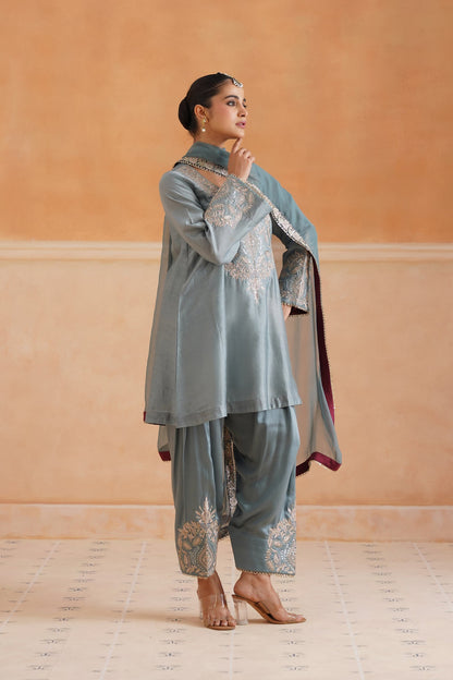 Riddhi Chanderi Satin Embroidered Matching Set - Neetika Chopra