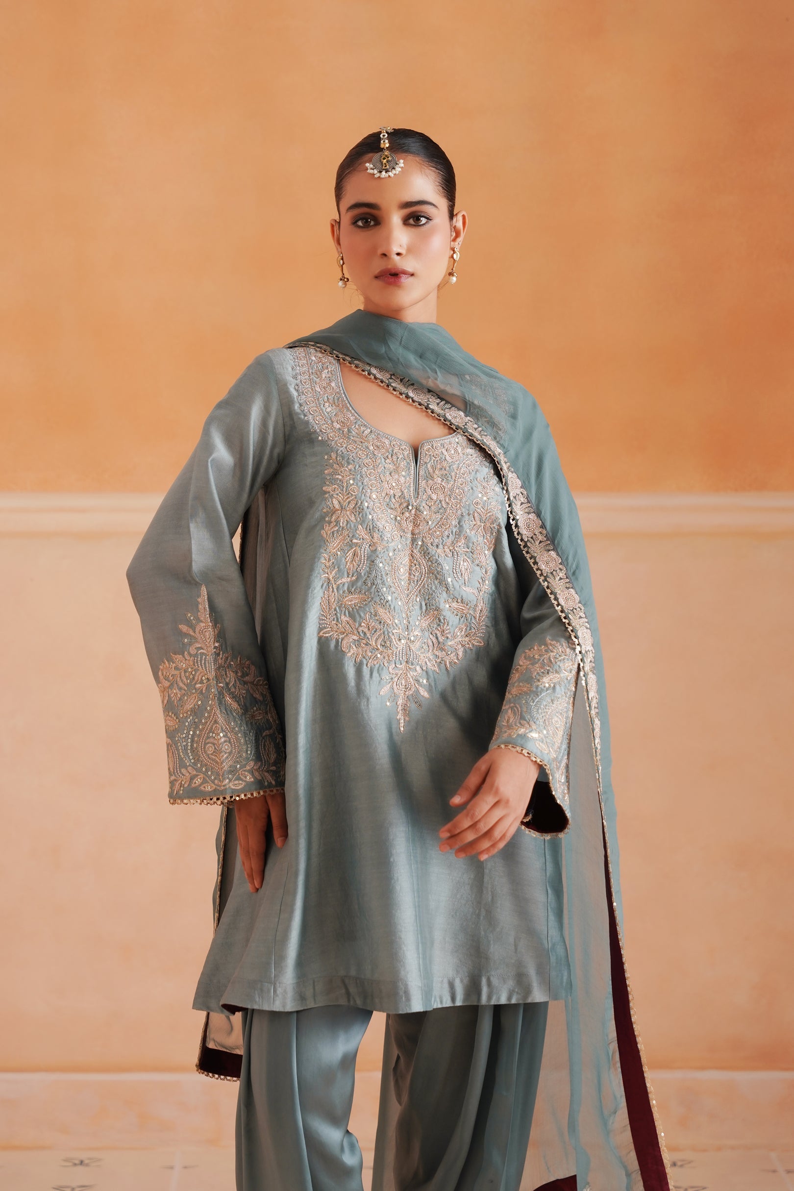 Riddhi Chanderi Satin Embroidered Matching Set - Neetika Chopra
