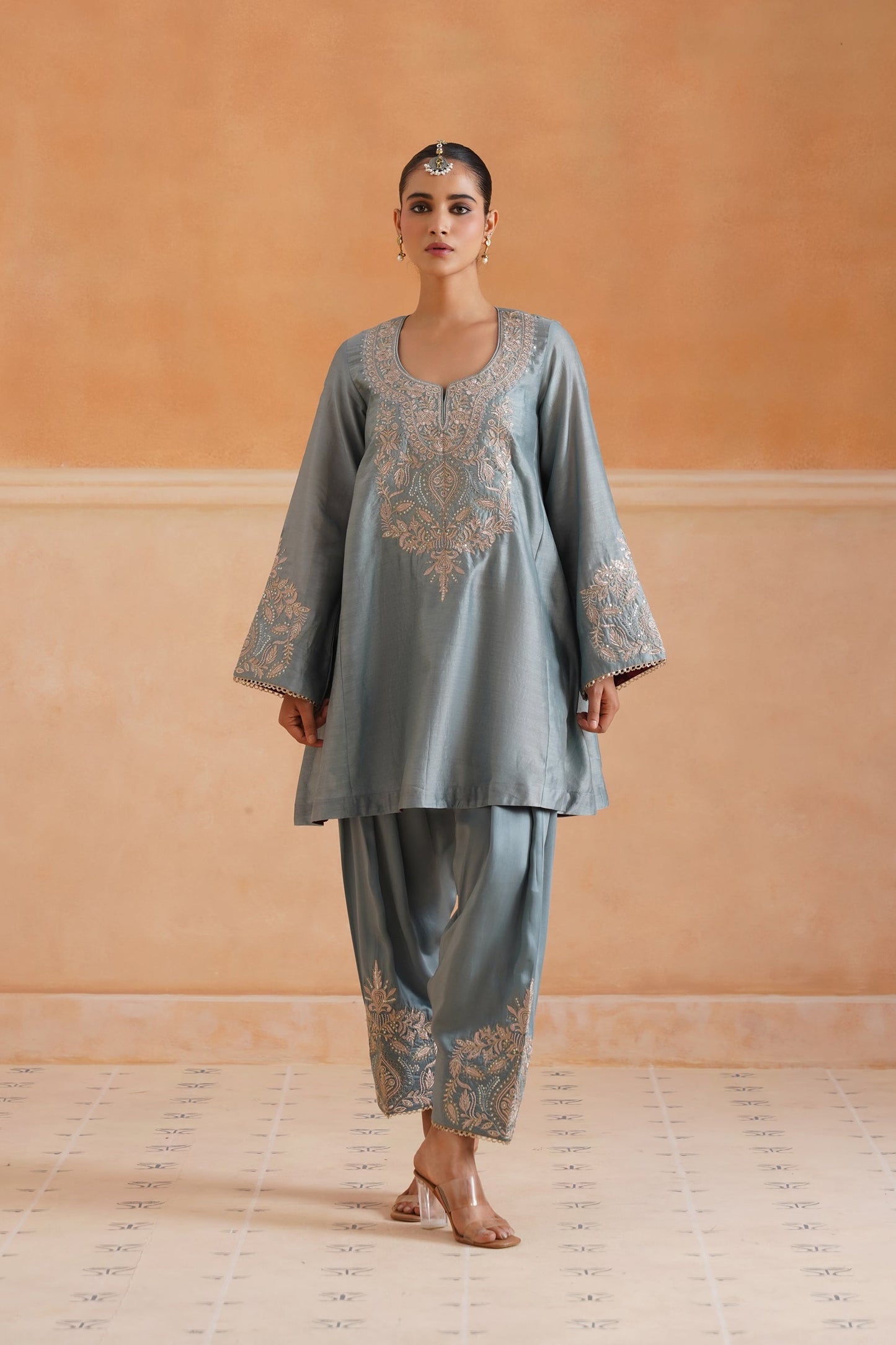 Riddhi Chanderi Satin Embroidered Matching Set - Neetika Chopra