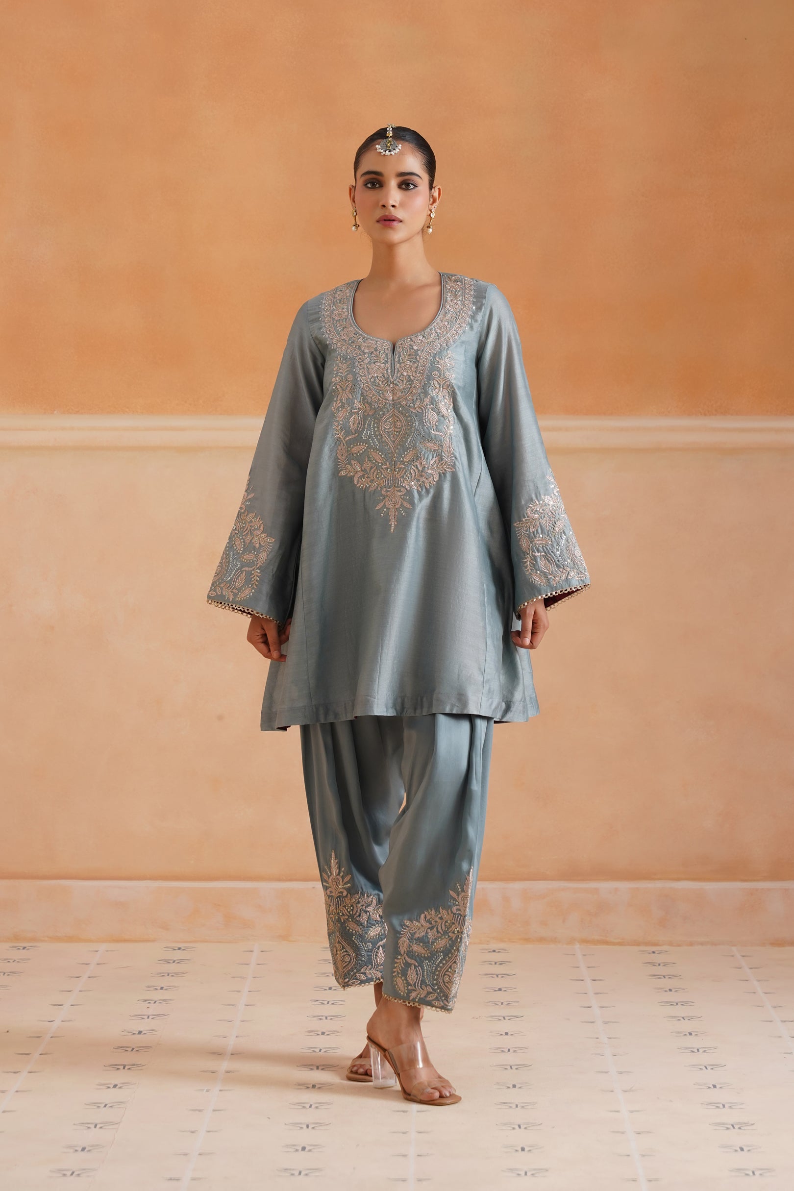 Riddhi Chanderi Satin Embroidered Matching Set - Neetika Chopra
