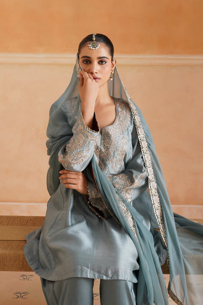 Riddhi Chanderi Satin Embroidered Matching Set - Neetika Chopra