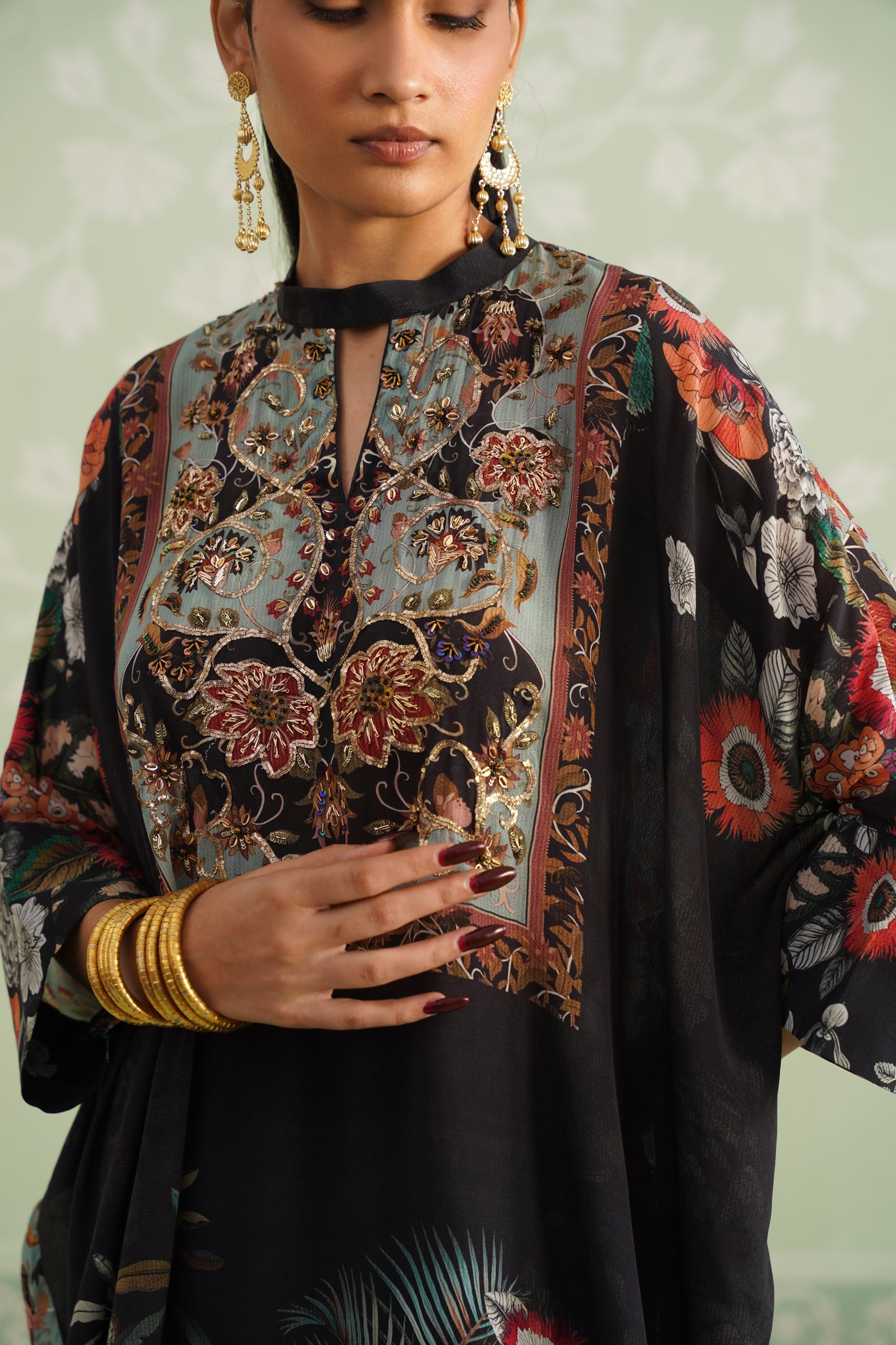 Turq Printed Embroidered Matching Set - Neetika Chopra