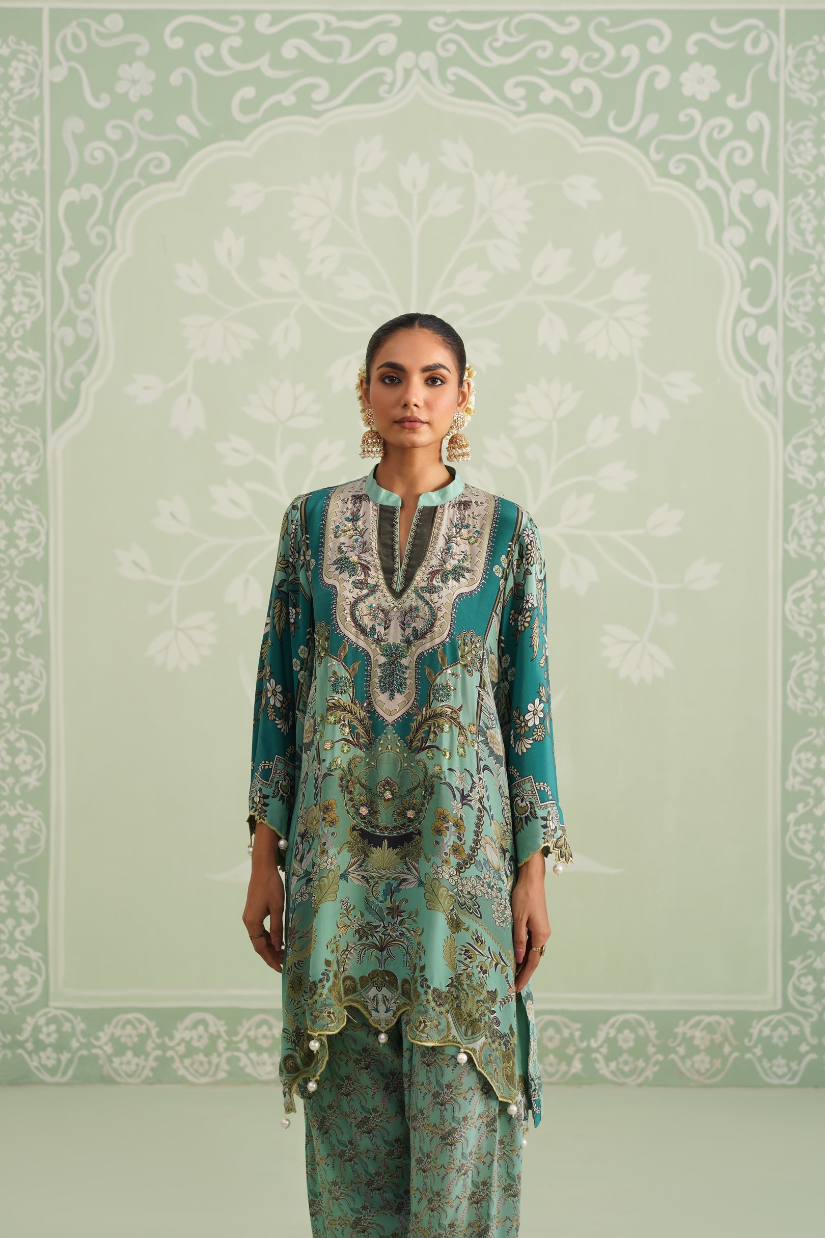 Gulbahaar Hand Embroidered Crepe Printed Matching Set - Neetika Chopra
