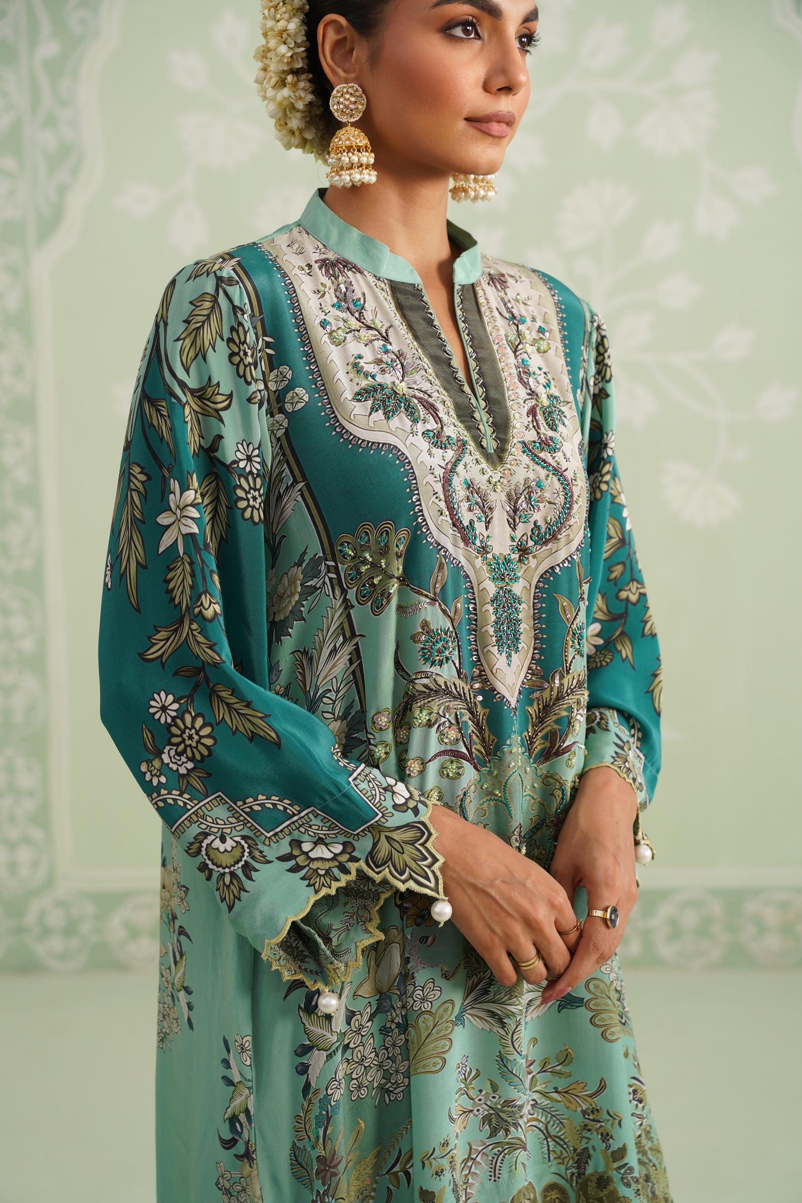Gulbahaar Hand Embroidered Crepe Printed Matching Set - Neetika Chopra