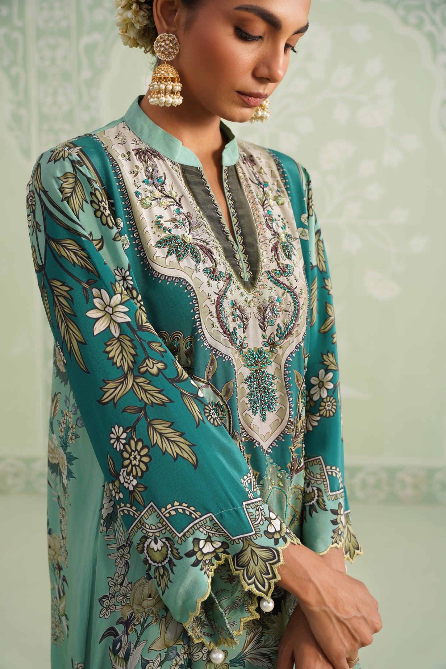 Gulbahaar Hand Embroidered Crepe Printed Matching Set - Neetika Chopra