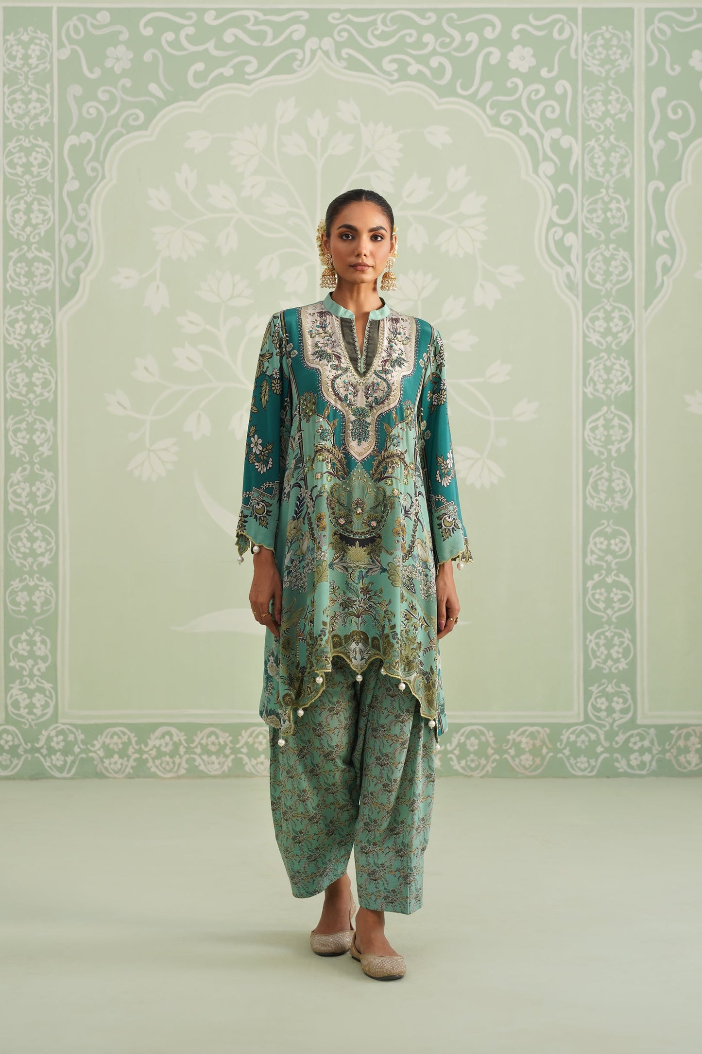 Gulbahaar Hand Embroidered Crepe Printed Matching Set - Neetika Chopra
