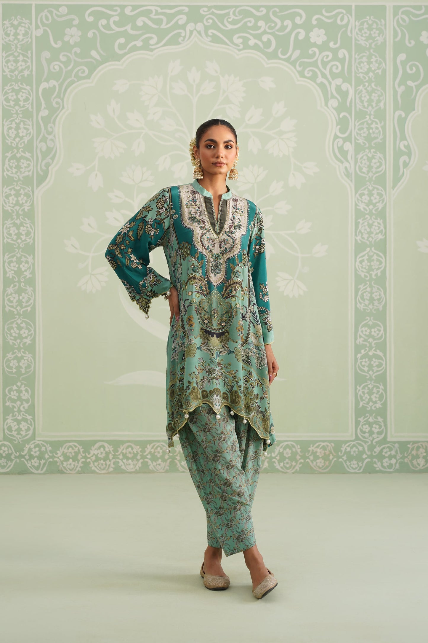 Gulbahaar Hand Embroidered Crepe Printed Matching Set - Neetika Chopra
